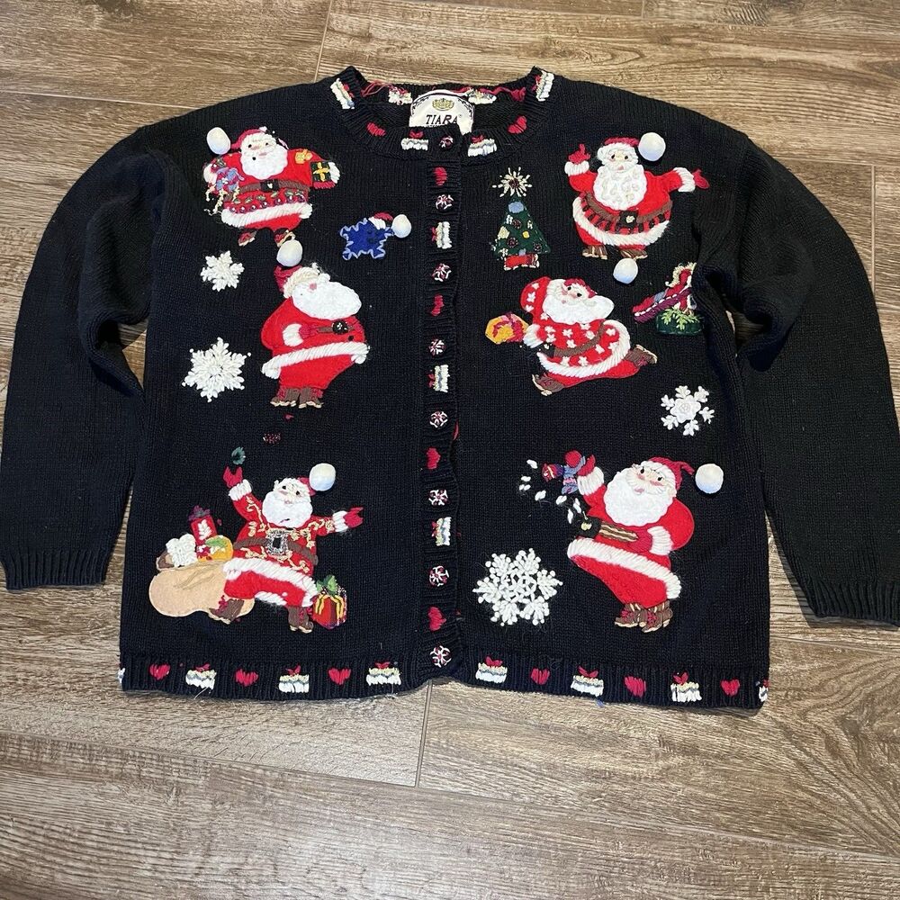 VTG Tiara International Cardigan Womens Small Santa Christmas Y2K Sweater 90s